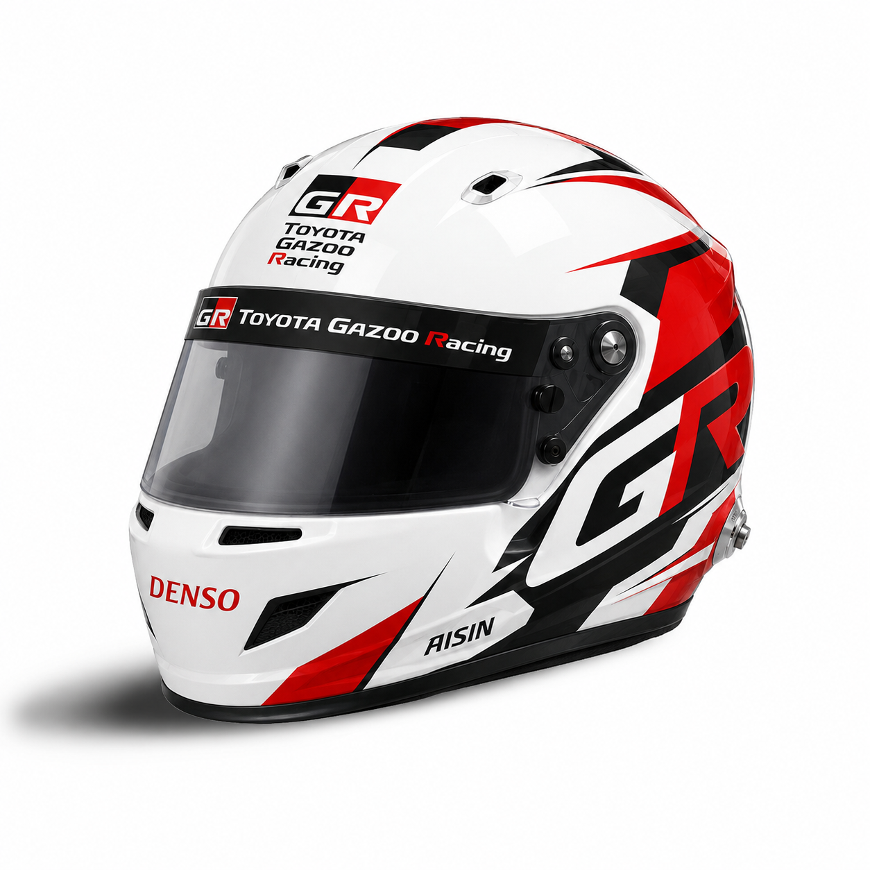 Toyota Gazoo Racing inspired helmet sticker kit concept on a white racing helmet