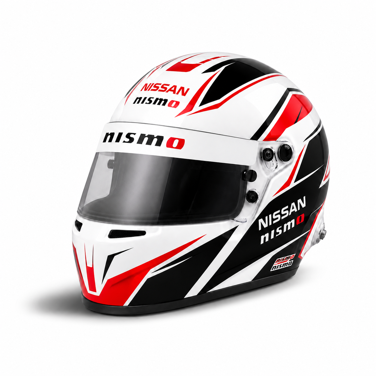Nissan NISMO inspired helmet sticker kit concept on a white racing helmet